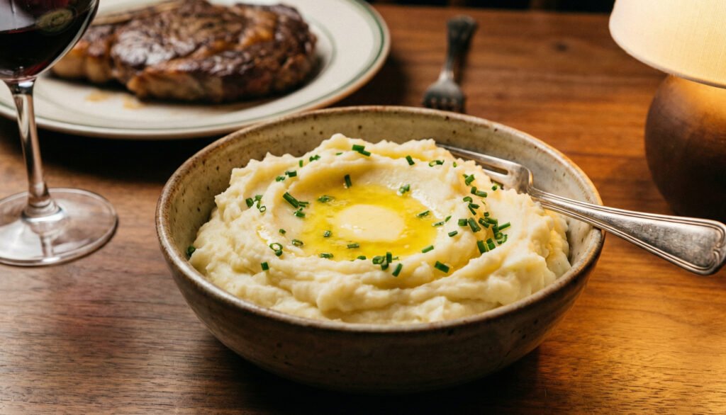 Ingredients for creamy garlic mashed potatoes including Yukon Gold potatoes, butter, and cream