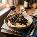 Tender braised lamb shanks in red wine sauce