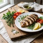 Juicy grilled chicken breast with herbs