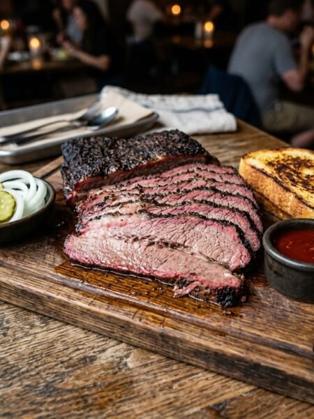 Juicy smoked beef brisket with perfect smoke ring